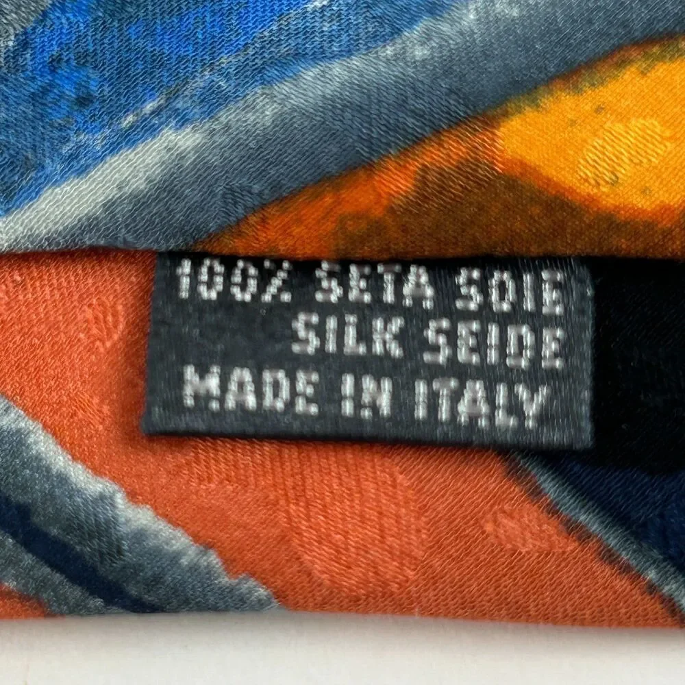 Hubert Milano Italy Blue Orange Graphic Silk Neck Tie